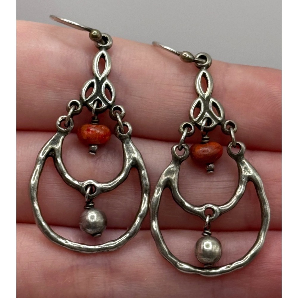Silpada W1560 Earrings Oxidized Sterling Silver Sponge Coral Bead Dangle Retired